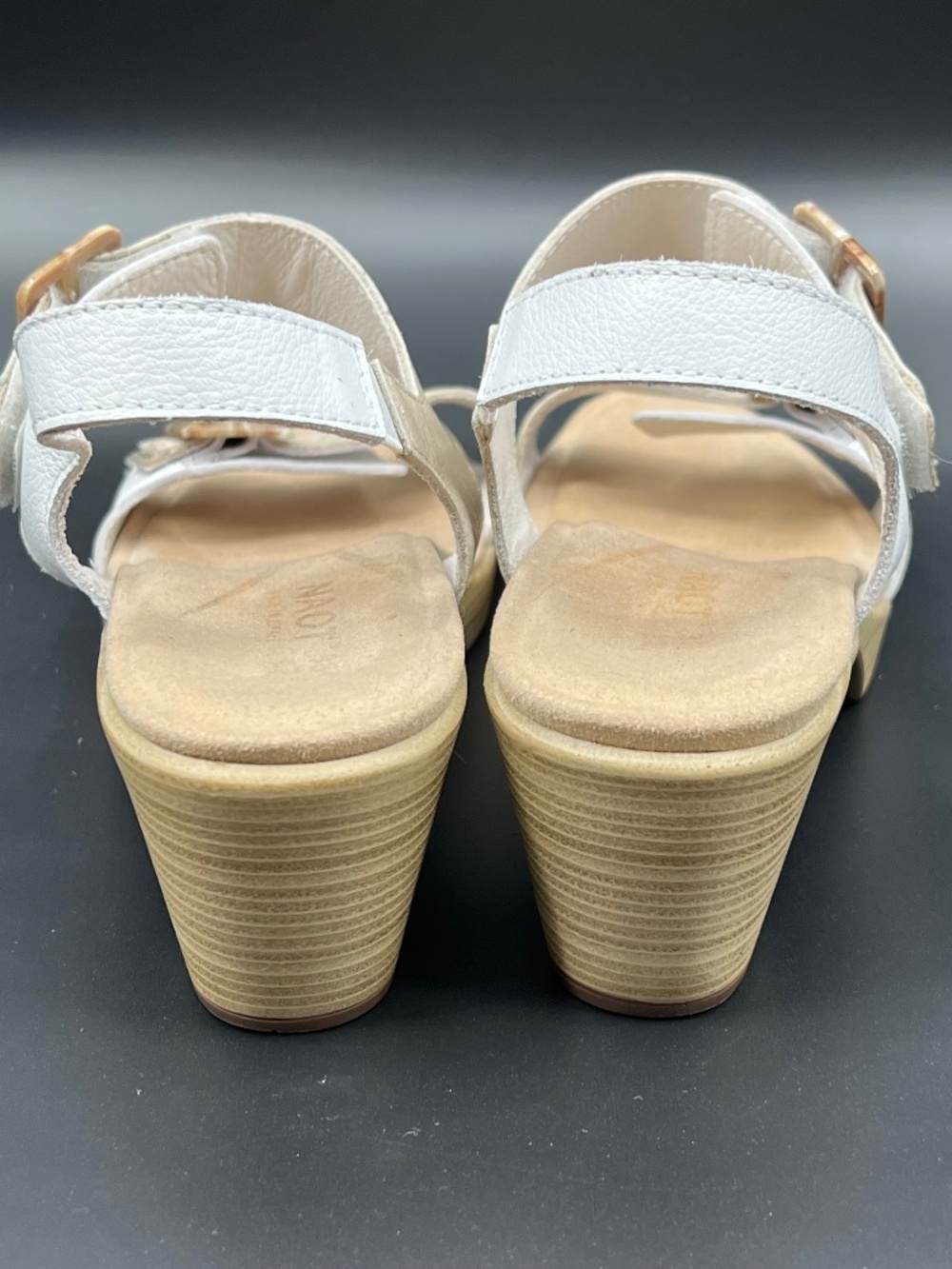 Naot Mode Leather Sandals Women Size 7-7. 5 (EU38) White Ivory Tan Platform EUC - Picture 3 of 10